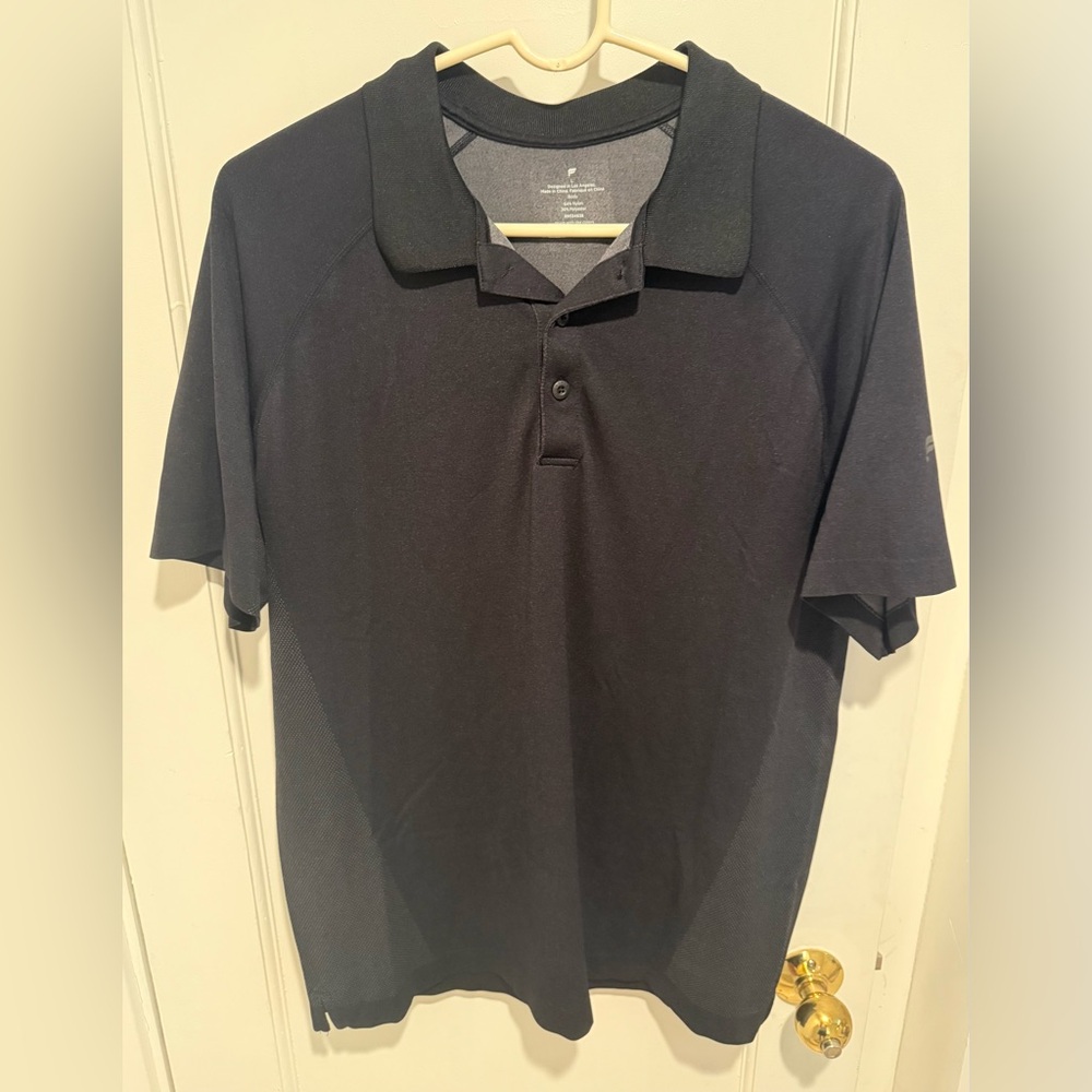 Fabletics Training Day Performance Black Polo Shirt Athletic 4-Way Stretch, L